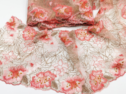 Вышивка на сетке, 21 см, розовые цветы на телесном фоне (Артикул: VS-2018), м