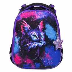 Ранец BRAUBERG PREMIUM, 2 отделения, с брелком, "Neon cat", 38х29х16 см, 271352