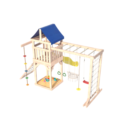 Детская площадка Fun Land с плетенным креслом, горкой и столиком со скамейками