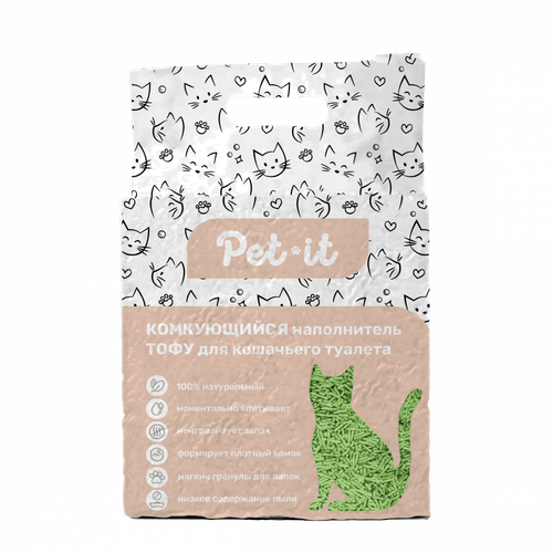 Pet-it комкующийся наполнитель для кошек Тофу Зеленый чай, 6 л