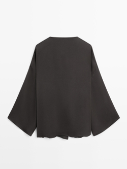 Massimo Dutti Рубашка из струящейся ткани внахлест, черный