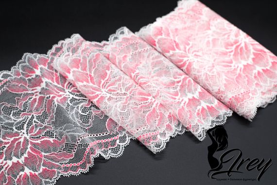 03-76 Кружево эластичное 17 см, айвори/ярко-розовый