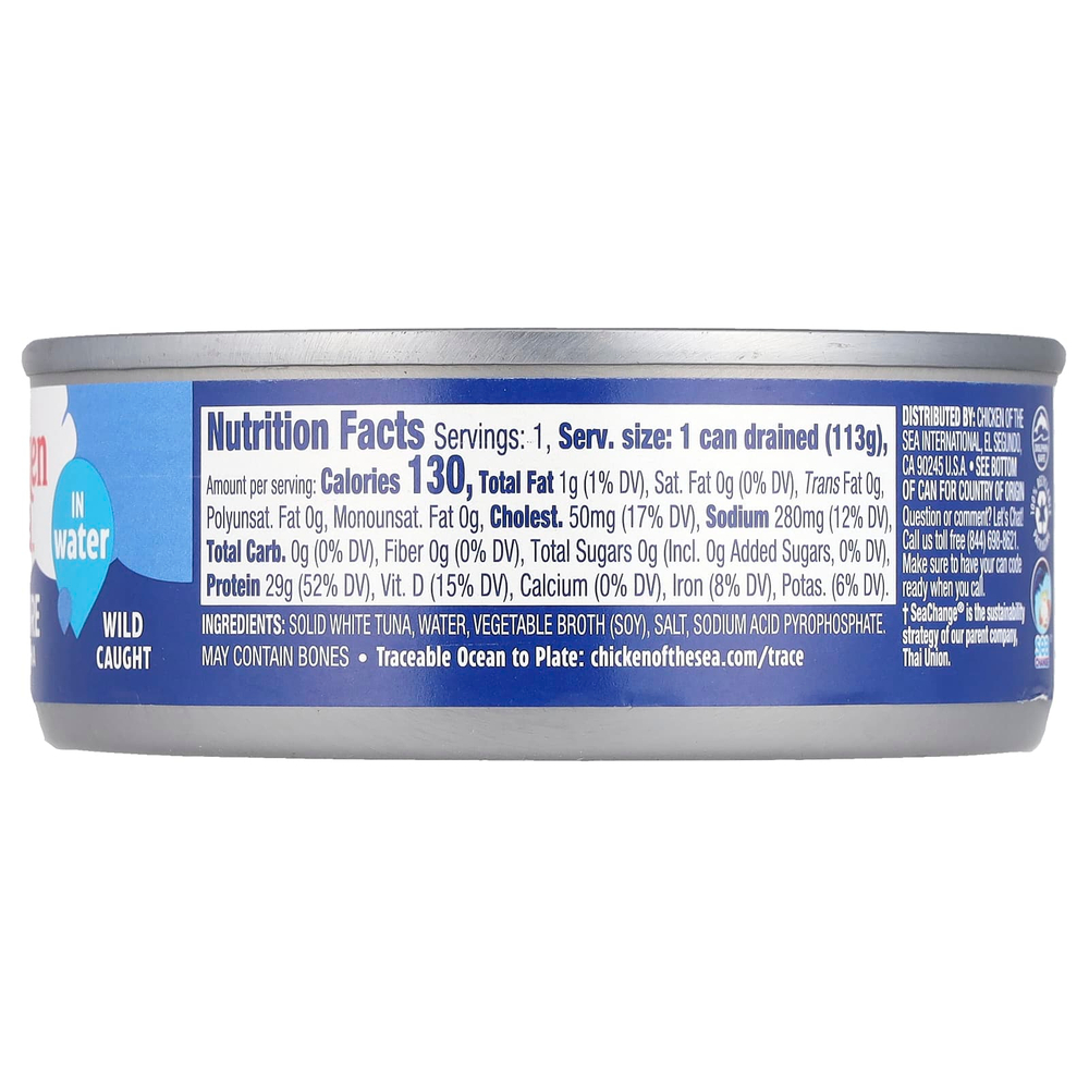 Chicken of the Sea, Премиальный тунец Albacore в воде, из рыбы, пойманной в дикой природе, 142 г (5 унций)
