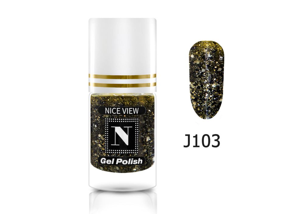 Nice View Гель-лак для ногтей Luma Glitte, J-103, Black Gold, 7 мл