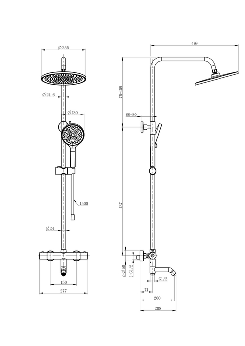 Душевая система с термостатом WONZON & WOGHAND INN 3, Белый матовый (WW-B3065-T1-MW)