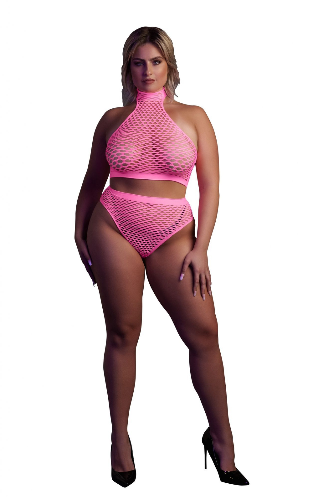 Эффектный розовый комплект Turtle Neck and High Waist Slip (Размер: XL-4XL) (Цвет: розовый)