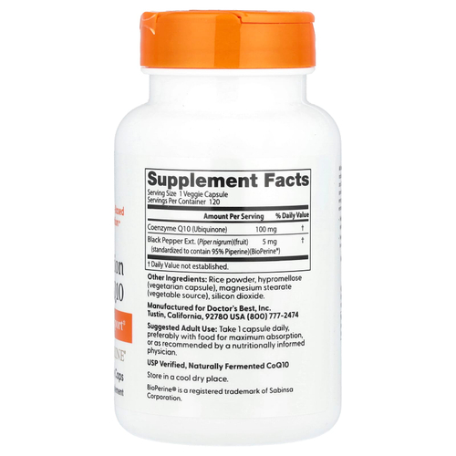 Doctor's Best, легкоусвояемый коэнзим Q10 с BioPerine®, 100 мг, 120 растительных капсул