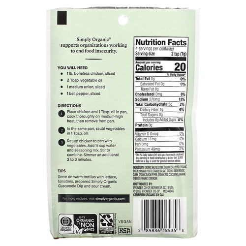 Simply Organic, Смесь приправ фахита, 12 пакетиков по 1 унции (28 г) каждый