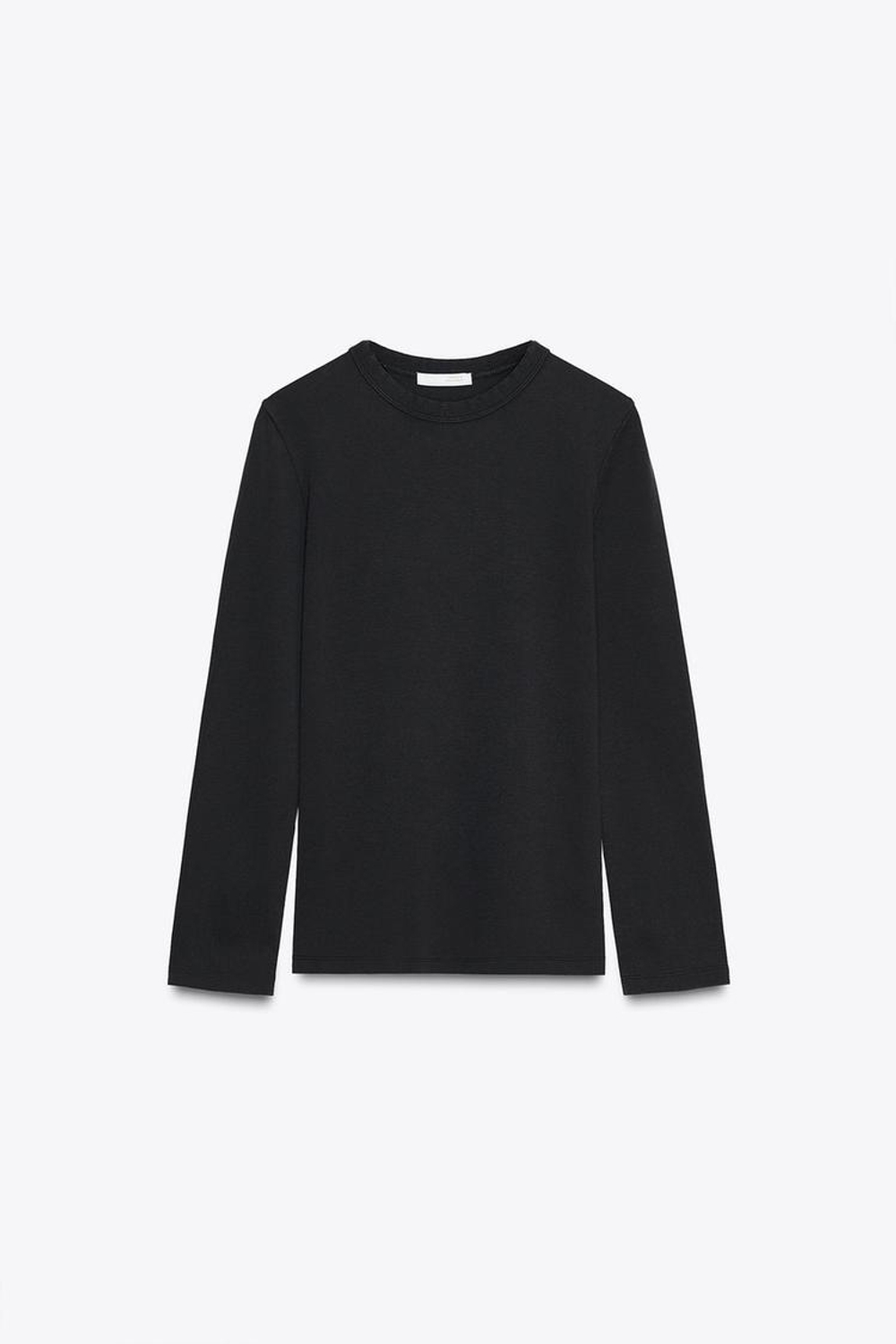 ZARA ФУТБОЛКА INTERLOCK С ДЛИННЫМИ РУКАВАМИ, УГОЛЬНЫЙ