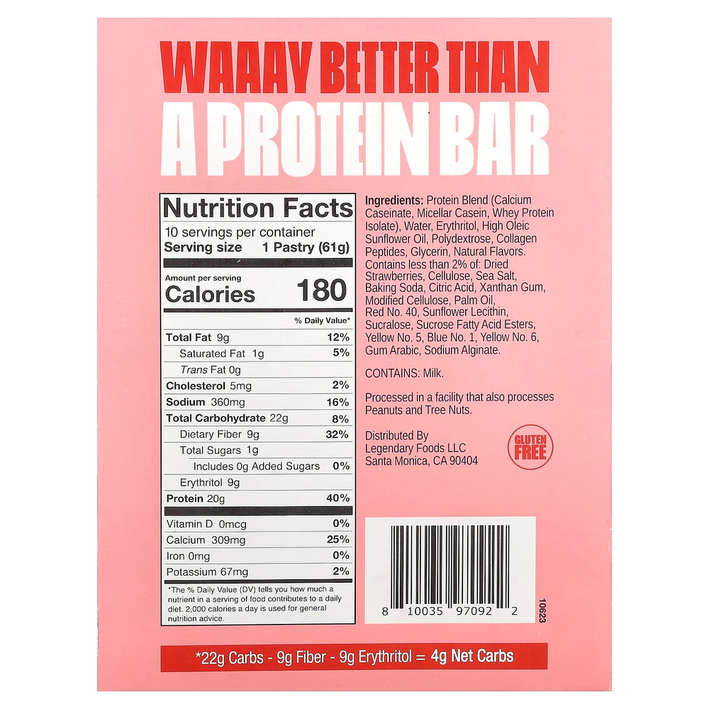 Legendary Foods, протеиновое пирожное, клубника, 10 шт. по 61 г (2,2 унции)