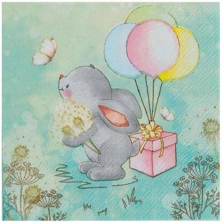 Салфетки "Зайка на ДР" 25 см