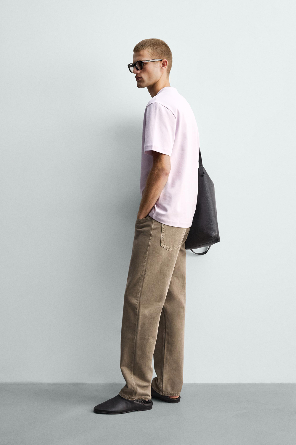 ZARA ФУТБОЛКА RELAXED FIT INTERLOCK, РОЗОВЫЙ/ЛИЛОВЫЙ