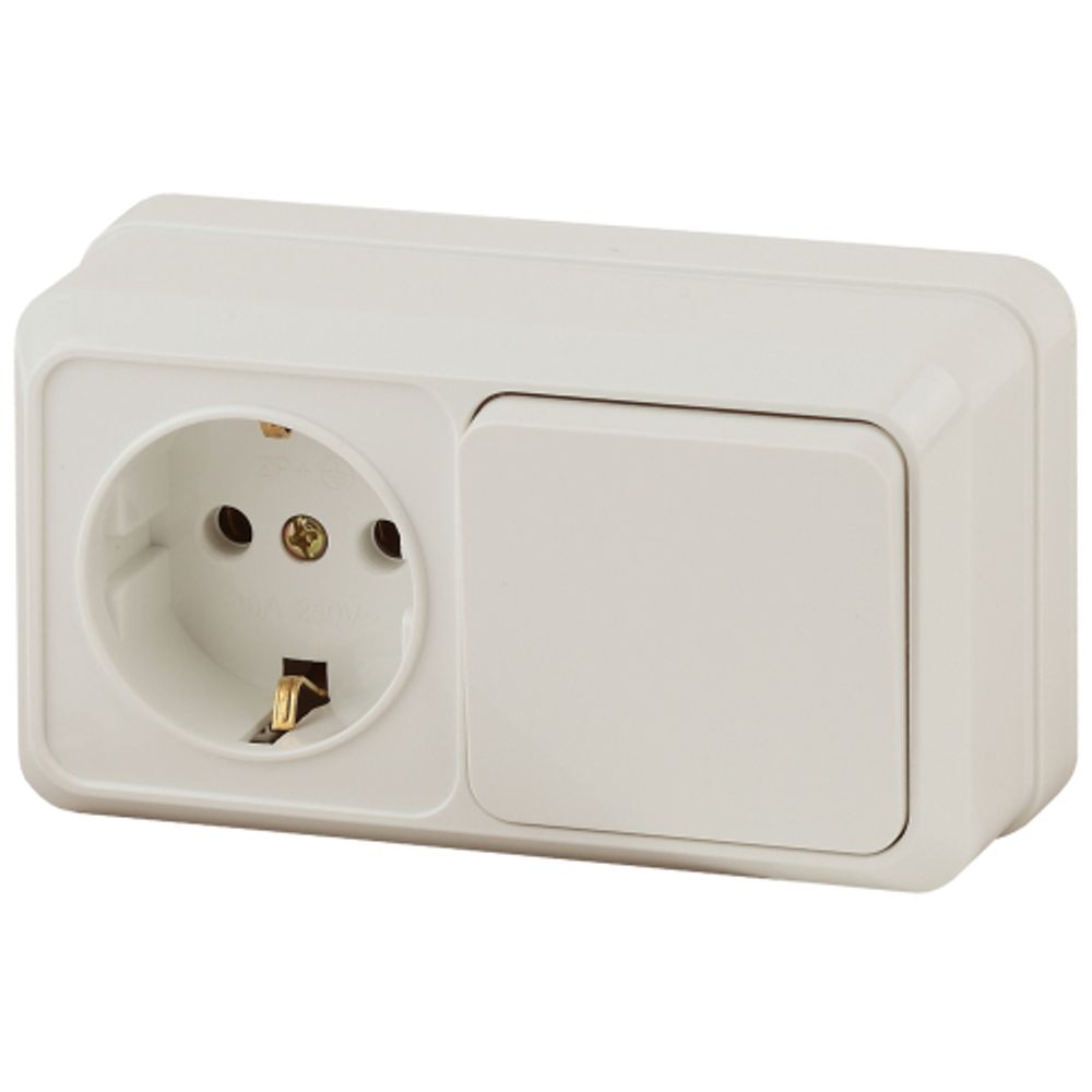 Блок розетка с выключателем Intro Quadro 2-701-02 горизонтальный 10-16-А-250В IP20 ОУ слоновая кость | Intro Quadro