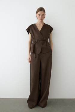 Massimo Dutti Струящиеся льняные брюки, коричневый