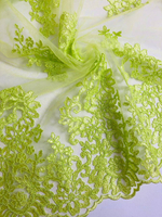 Сетка вышивка сутаж, неон салат