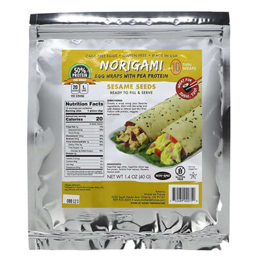 Norigami, Яичные обертки с гороховым протеином, семена кунжута, 10 тонких оберток, 40 г (1,4 унции)
