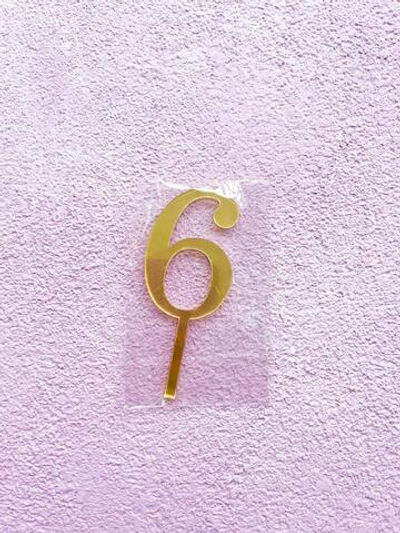 Топпер цифра «6» золото, акрил, 8 см