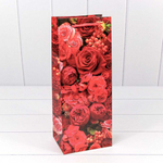 Пакет подарочный Под бутылку 14х35х11см "Цветы" (Микс)