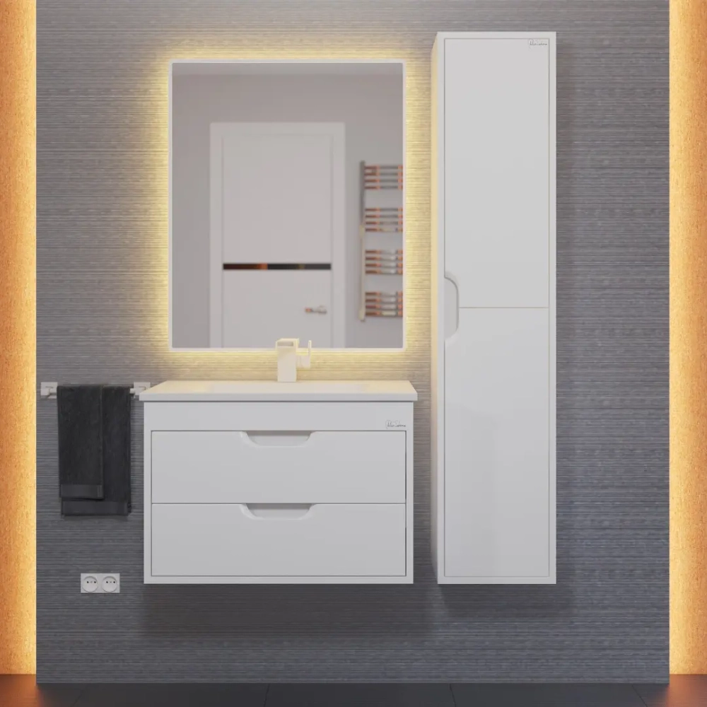 Тумба с раковиной для ванной Uperwood Modul 65 см, подвесная, матовая, белая