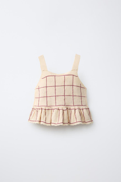 ZARA ТРИКОТАЖНЫЙ ТОП С ЦВЕТОЧНЫМ ПРИНТОМ, ЦВЕТ СЛОНОВОЙ КОСТИ