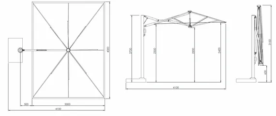 Зонт для кафе профессиональный Astro Carbon, 300х400 см, графит, слоновая кость