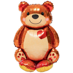 Шар Фольгированный Мишка с красным сердцем (Коричневый)