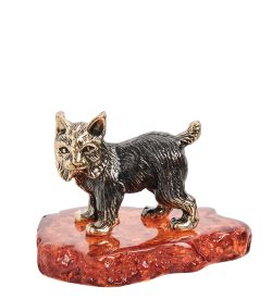 AM-1268 Фигурка «Рысь» (латунь, янтарь)