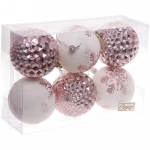 Набор шаров 8 см «Снежное сияние» (в наборе 6 шт), Розовое золото/Белый