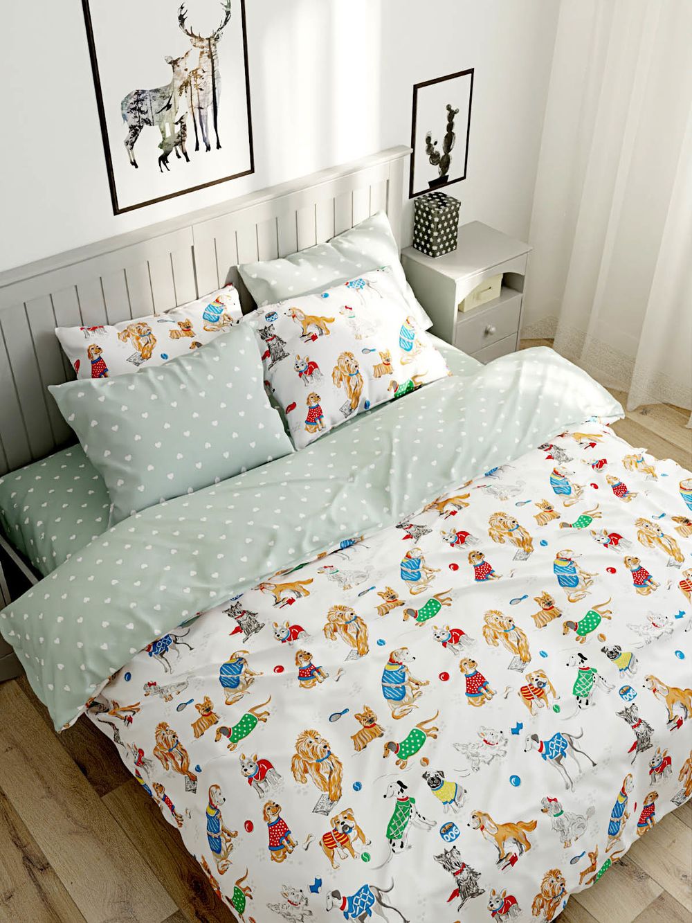 Пододеяльник Сказка "Dogs on white/Николь" 1,5-сп 145х215 см, перкаль