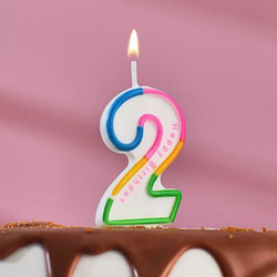 Свеча Цифра 2, Белый, 7 см.
