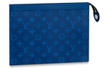 LOUIS VUITTON Pochette Voyage Monogram Eclipse Taiga Leather Mm Pacific Blue