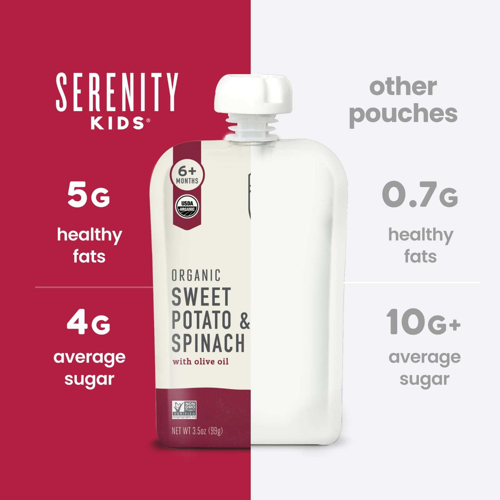 Serenity Kids, Органический батат и шпинат с оливковым маслом, от 6 месяцев, 99 г (3,5 унции)
