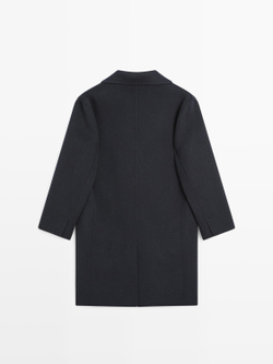 Massimo Dutti Длинное пальто из смесовой шерсти с двумя пуговицами, темно-синий