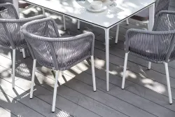 "Малага" обеденная группа на 6 персон со стульями "Марсель", каркас белый, роуп светло-серый