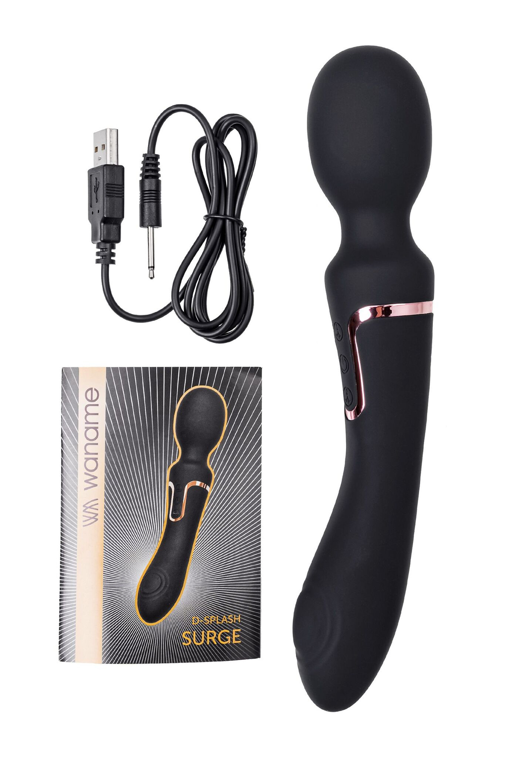 Черный двусторонний интимный массажер Surge - 22,5 см. (Цвет: черный)