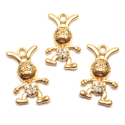 Подвеска с фианитами "Веселый заяц" 18х10 мм, позолота