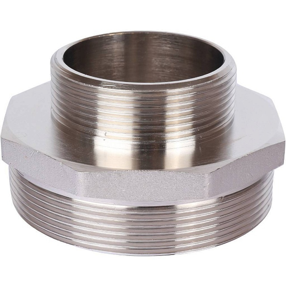 Ниппель редукционный STOUT SFT 0004 - 3" x 2" (для стальных труб, латунь никелированная)