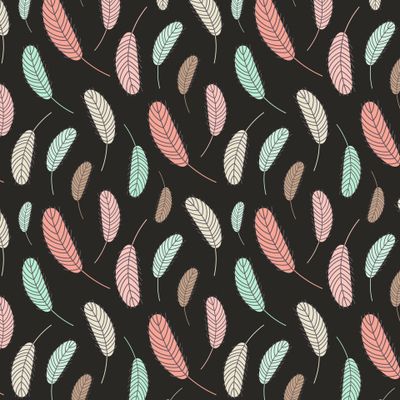 Паттерн с перьями в стиле бохо на черном фоне