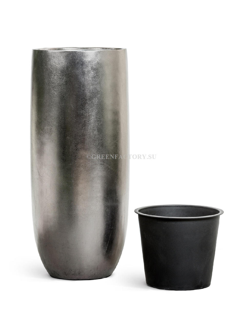Кашпо TREEZ Effectory - Metal - Высокий округлый конус - Стальное серебро