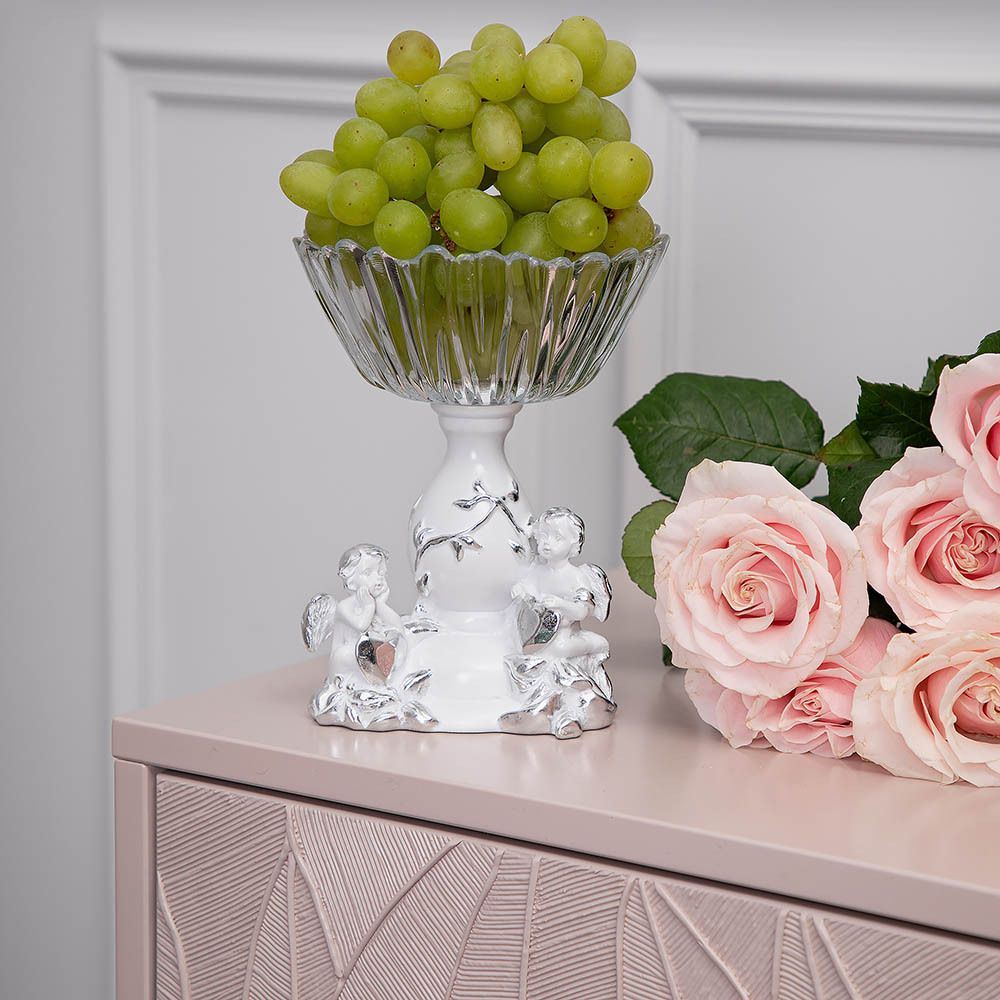 Фруктовница Мерси Белая со стеклянной чашей Аврора