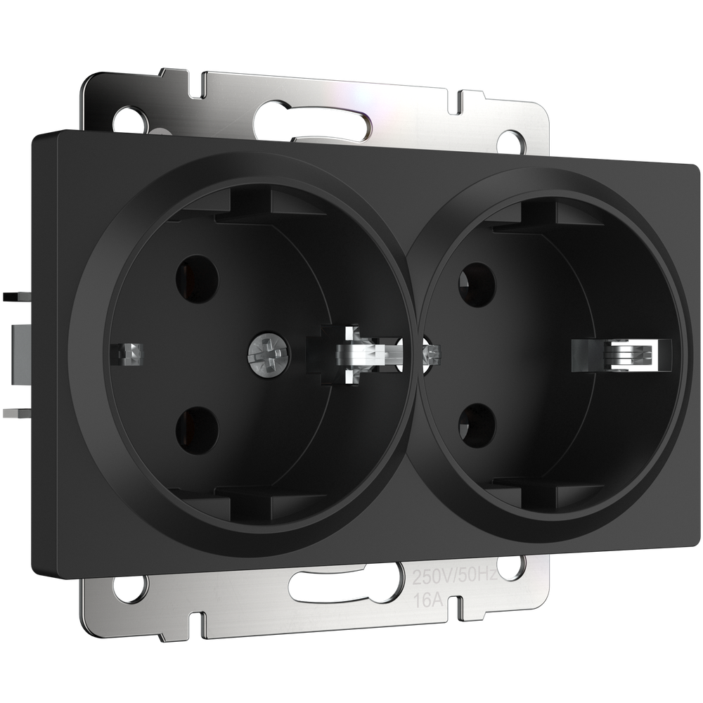 Розетка двойная с заземлением (черный матовый)