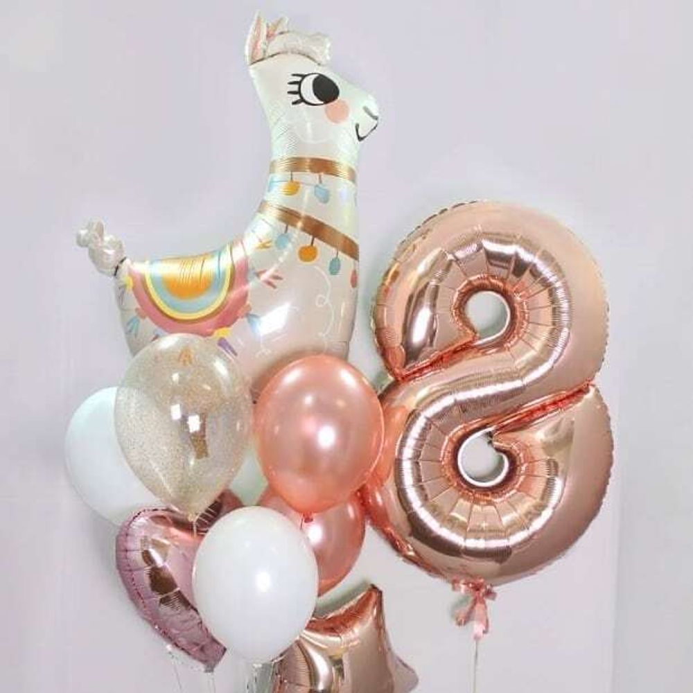 Шар (40''/102 см) Цифра, 8, Розовое Золото, 1 шт. в уп.