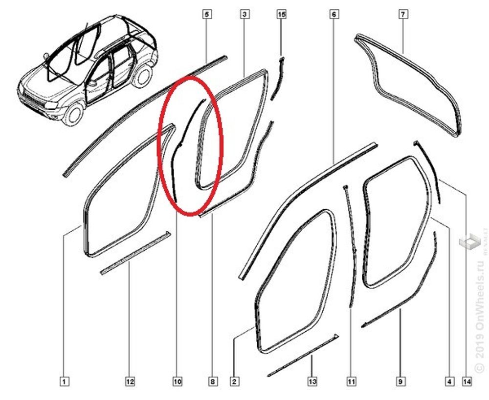 Уплотнитель двери Renault Duster задн. прав. (Renault)