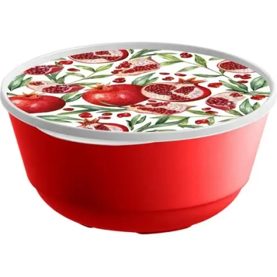 Миска Bergamo 2л с крышкой с декором (красный)