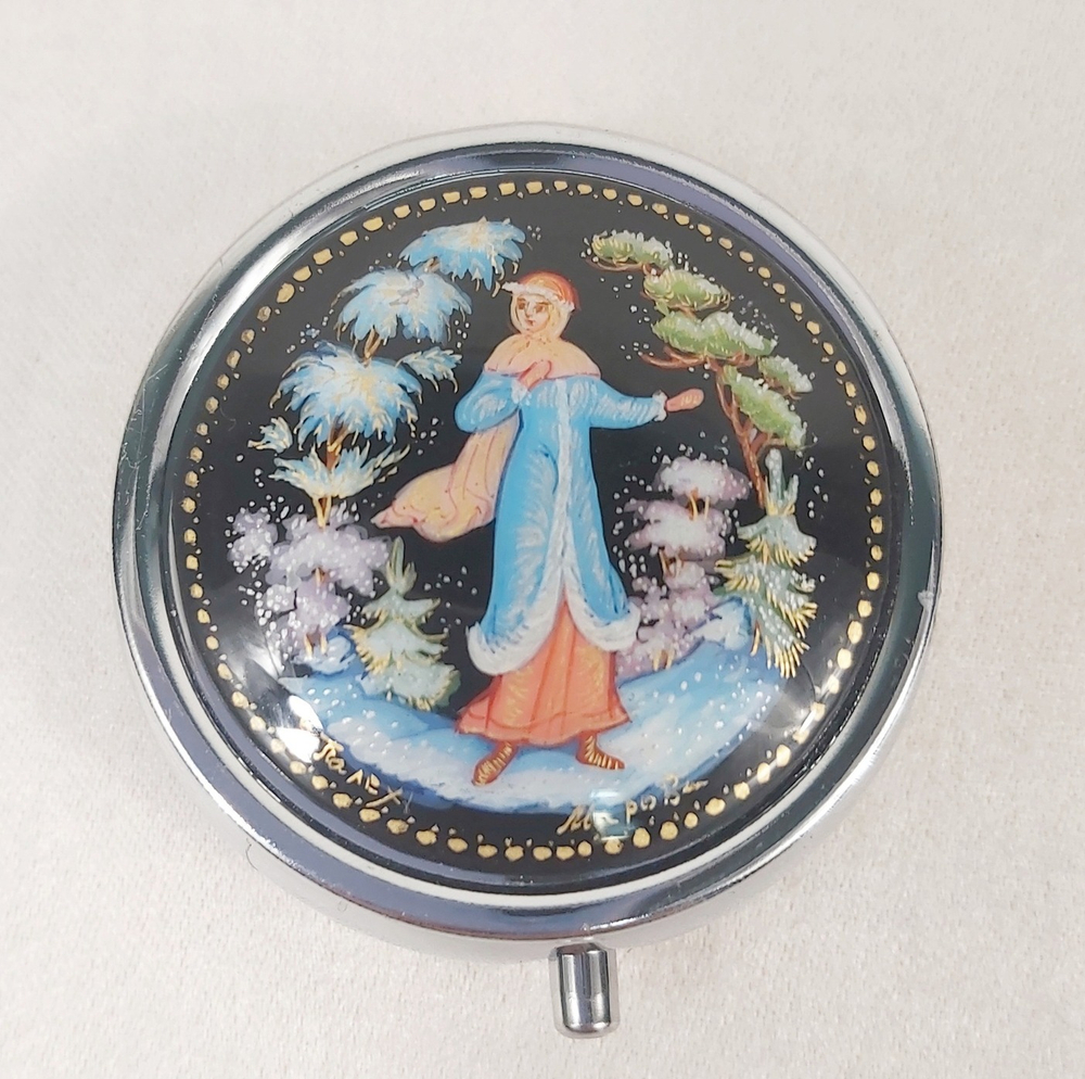 Сувенирный контейнер для хранения мелочей с ручной росписью Палех "Снегурочка"