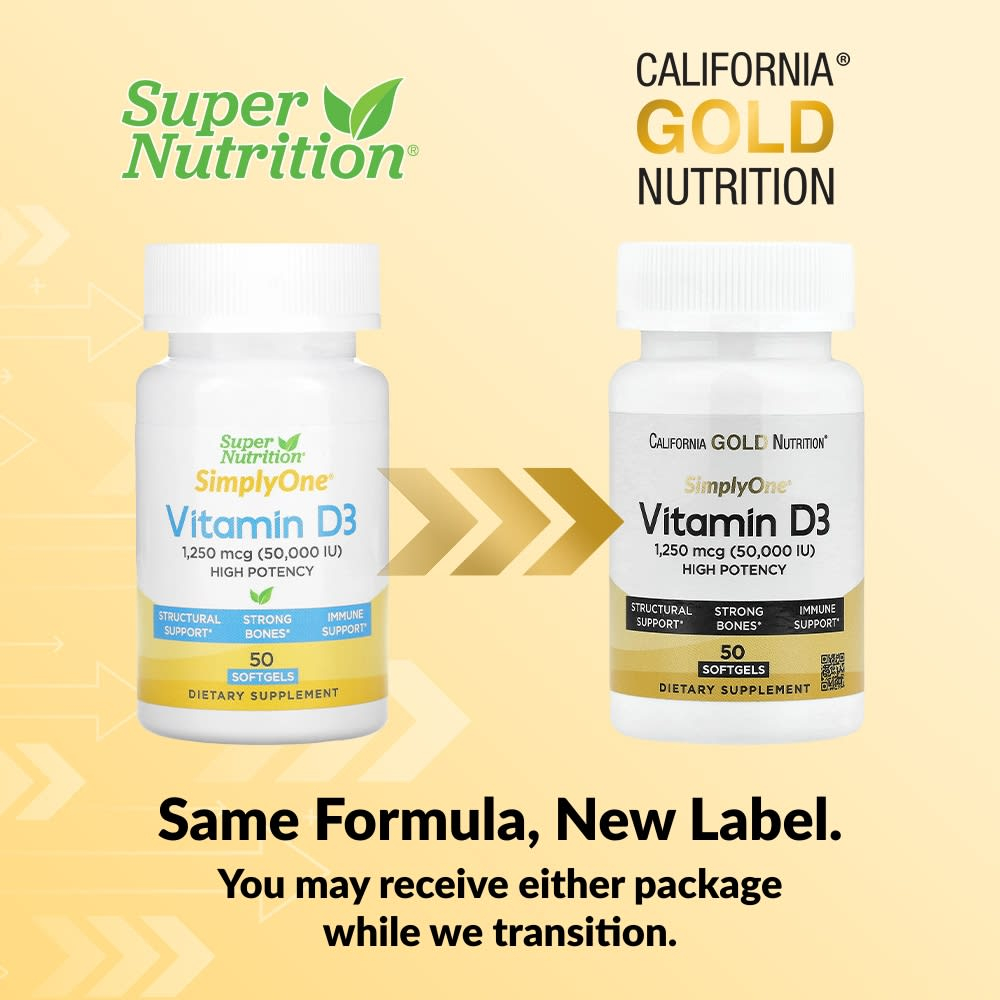 California Gold Nutrition, SimplyOne®, витамин D3, 1250 мкг (50 000 МЕ), 50 капсул