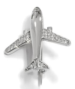 Ювелирная брошь из серебра "Самолет" с фианитами