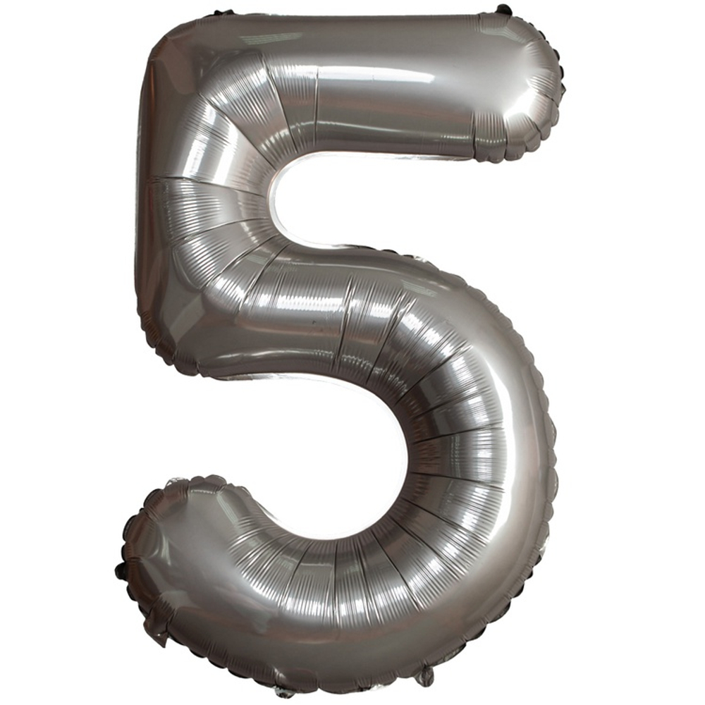 Шар фольгированный Цифра 5 101 см (Серебряный)