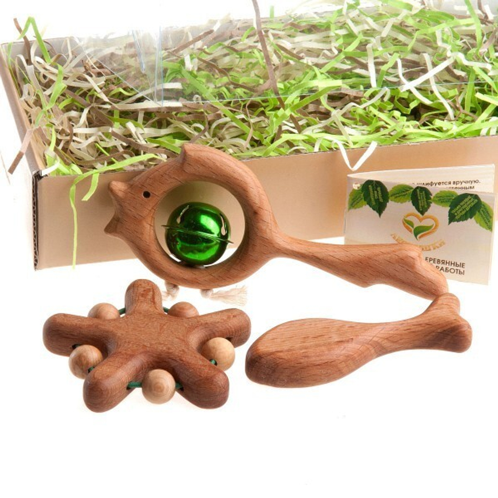 Подарочный набор деревянных погремушек Сокровища синего моря маленький Леснушки