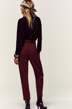 ZARA БРЮКИ С ВЫСОКОЙ ПОСАДКОЙ И РЕМНЕМ, БУРГУНДИ